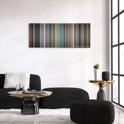 Dawn of the Dead color palette canvas above a black sofa with a gold-topped table