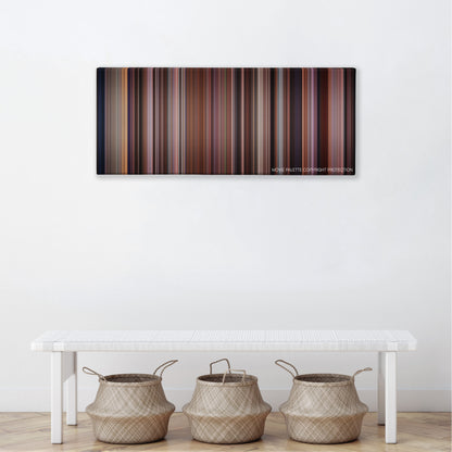 Pay It Forward color palette canvas above a white bench with three woven baskets