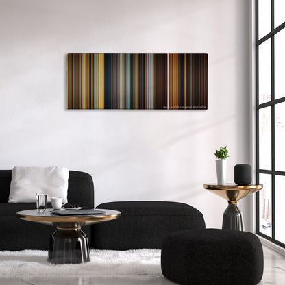 Apocalypse Now color palette canvas above a black sofa with a gold-topped table