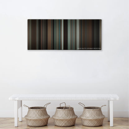 Brothers color palette canvas above a white bench with three woven baskets