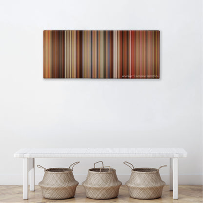 Any Given Sunday color palette canvas above a white bench with three woven baskets