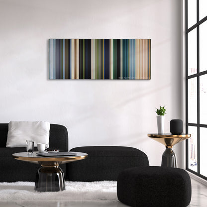 The Legend of Tarzan color palette canvas above a black sofa with a gold-topped table