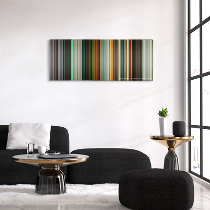 Ghost Rider: Spirit of Vengeance color palette canvas above a black sofa with a gold-topped table