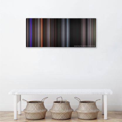 Hostel color palette canvas above a white bench with three woven baskets