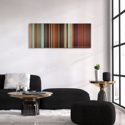 Madagascar 3: Europe's Most Wanted color palette canvas above a black sofa with a gold-topped table