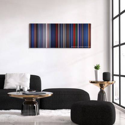 Freddy vs. Jason color palette canvas above a black sofa with a gold-topped table
