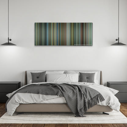 Man on Fire color palette canvas above a bed, between two black pendant lamps