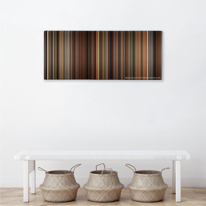 Walk the Line color palette canvas above a white bench with three woven baskets