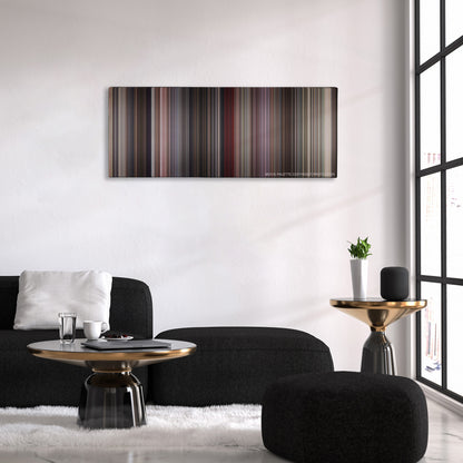 Beverly Hills Cop color palette canvas above a black sofa with a gold-topped table