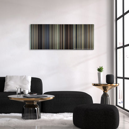 The Danish Girl color palette canvas above a black sofa with a gold-topped table