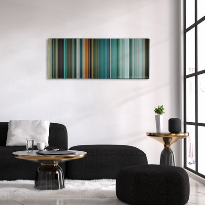Teenage Mutant Ninja Turtles color palette canvas above a black sofa with a gold-topped table