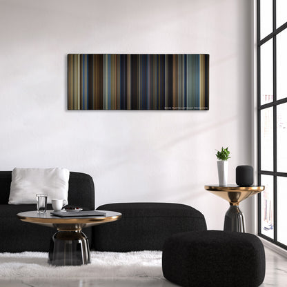 Exodus: Gods and Kings color palette canvas above a black sofa with a gold-topped table