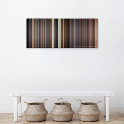 Spaceballs color palette canvas above a white bench with three woven baskets