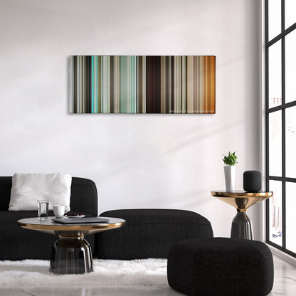Three Kings color palette canvas above a black sofa with a gold-topped table