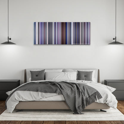 Punch-Drunk Love color palette canvas above a bed, between two black pendant lamps