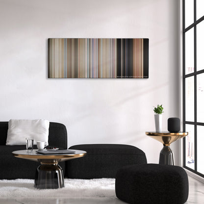 One Flew Over the Cuckoo's Nest color palette canvas above a black sofa with a gold-topped table