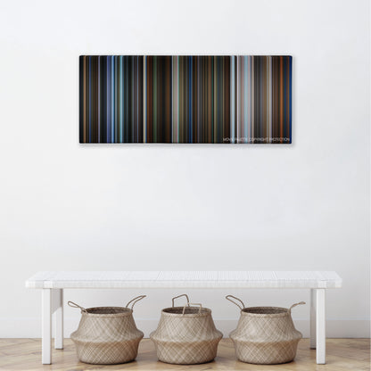 I Saw the Devil color palette canvas above a white bench with three woven baskets
