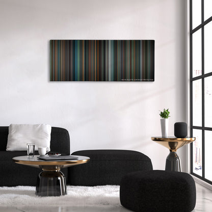 The Insider color palette canvas above a black sofa with a gold-topped table