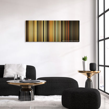 The Family color palette canvas above a black sofa with a gold-topped table
