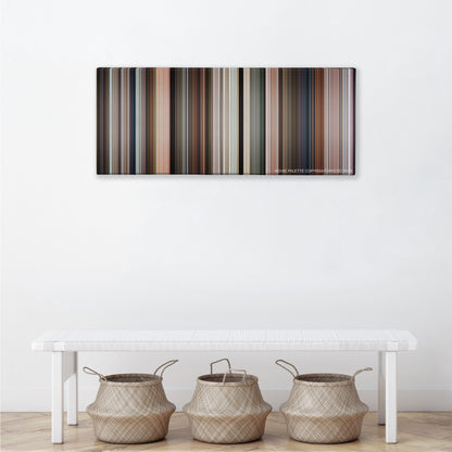 Crazy Rich Asians color palette canvas above a white bench with three woven baskets