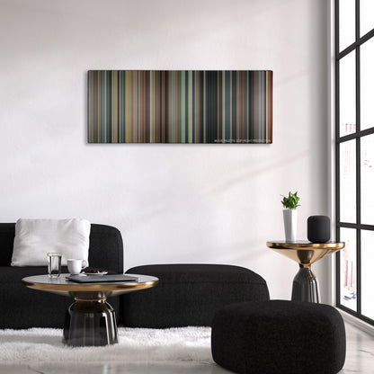 RED 2 color palette canvas above a black sofa with a gold-topped table