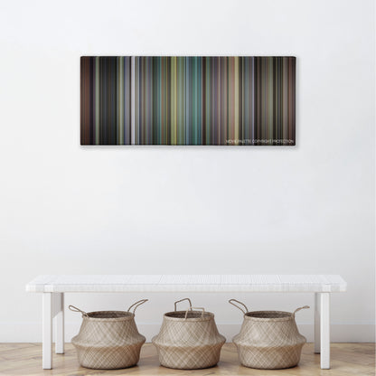 Dawn of the Dead color palette canvas above a white bench with three woven baskets