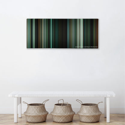 The Crazies color palette canvas above a white bench with three woven baskets