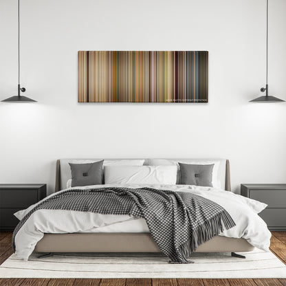 Premium Rush color palette canvas above a bed, between two black pendant lamps