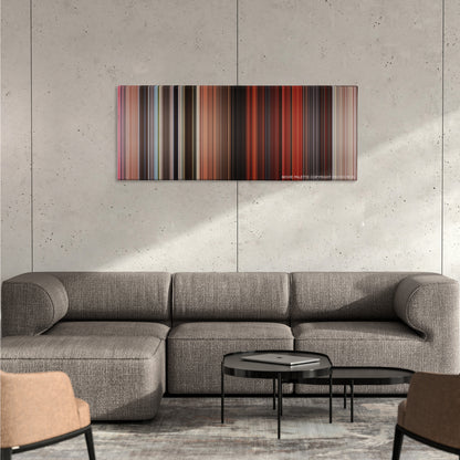 Indiana Jones and the Temple of Doom color palette canvas on a concrete wall above a gray sectional sofa
