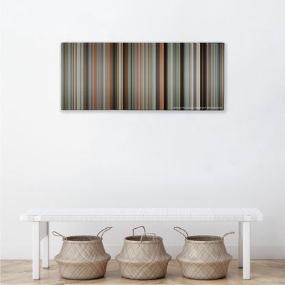 The Other Guys color palette canvas above a white bench with three woven baskets