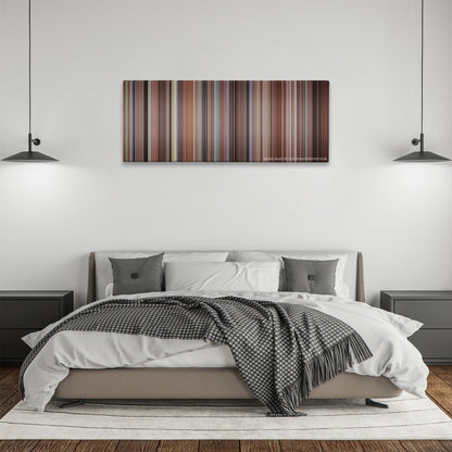 When Harry Met Sally... color palette canvas above a bed, between two black pendant lamps