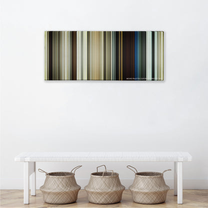 1917 color palette canvas above a white bench with three woven baskets