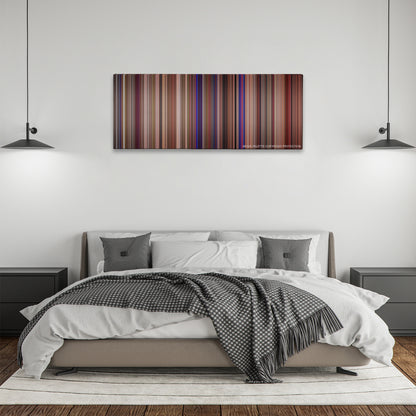 This Is Spinal Tap color palette canvas above a bed, between two black pendant lamps