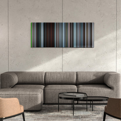The Jacket color palette canvas on a concrete wall above a gray sectional sofa