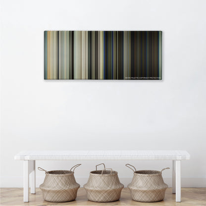 Captain Phillips color palette canvas above a white bench with three woven baskets
