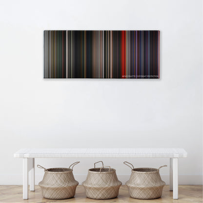 Mortal Engines color palette canvas above a white bench with three woven baskets