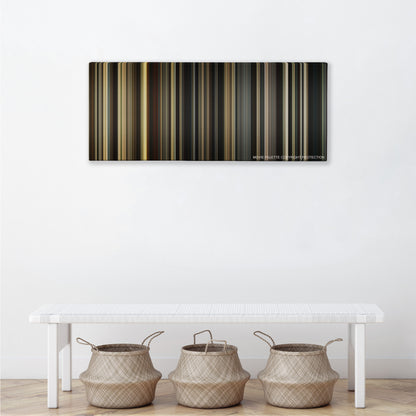 The Promise color palette canvas above a white bench with three woven baskets