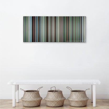 The Tree of Life color palette canvas above a white bench with three woven baskets