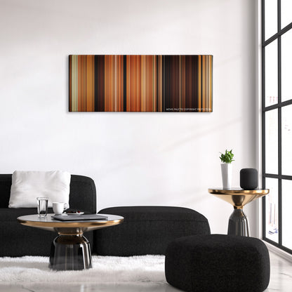 Coherence color palette canvas above a black sofa with a gold-topped table