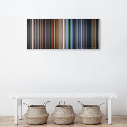 Independence Day color palette canvas above a white bench with three woven baskets