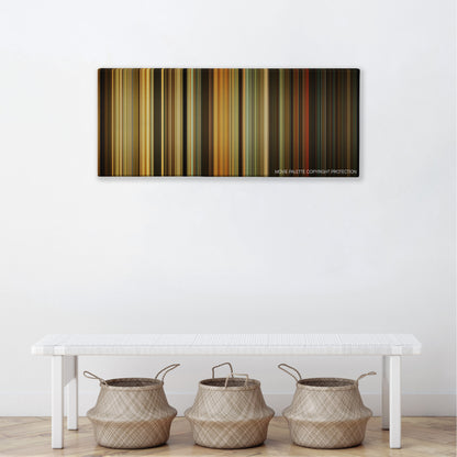 The Family color palette canvas above a white bench with three woven baskets