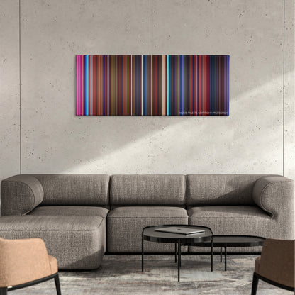 Hotel Transylvania 2 color palette canvas on a concrete wall above a gray sectional sofa
