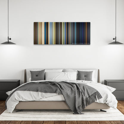 Homefront color palette canvas above a bed, between two black pendant lamps