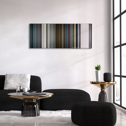 Resident Evil: Afterlife color palette canvas above a black sofa with a gold-topped table
