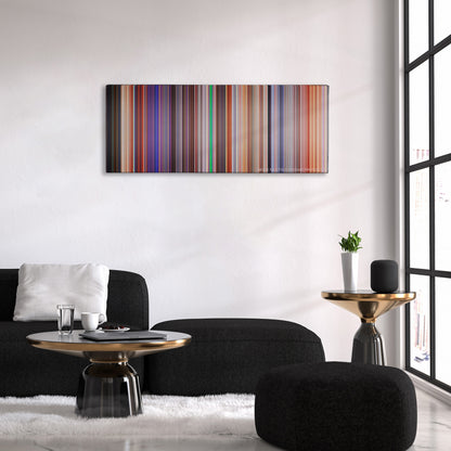 Cars 2 color palette canvas above a black sofa with a gold-topped table