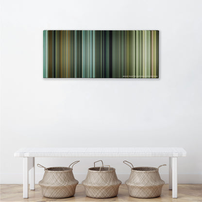 Train to Busan color palette canvas above a white bench with three woven baskets