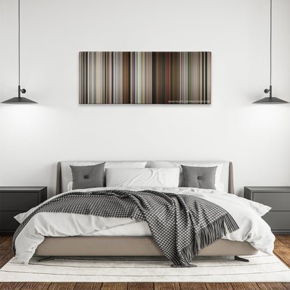 Borat Subsequent Moviefilm color palette canvas above a bed, between two black pendant lamps