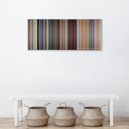 Megamind color palette canvas above a white bench with three woven baskets