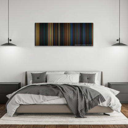 Pan's Labyrinth color palette canvas above a bed, between two black pendant lamps