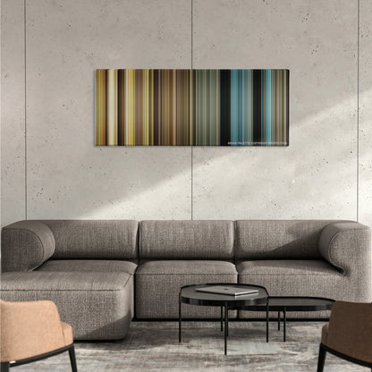 Hacksaw Ridge color palette canvas on a concrete wall above a gray sectional sofa